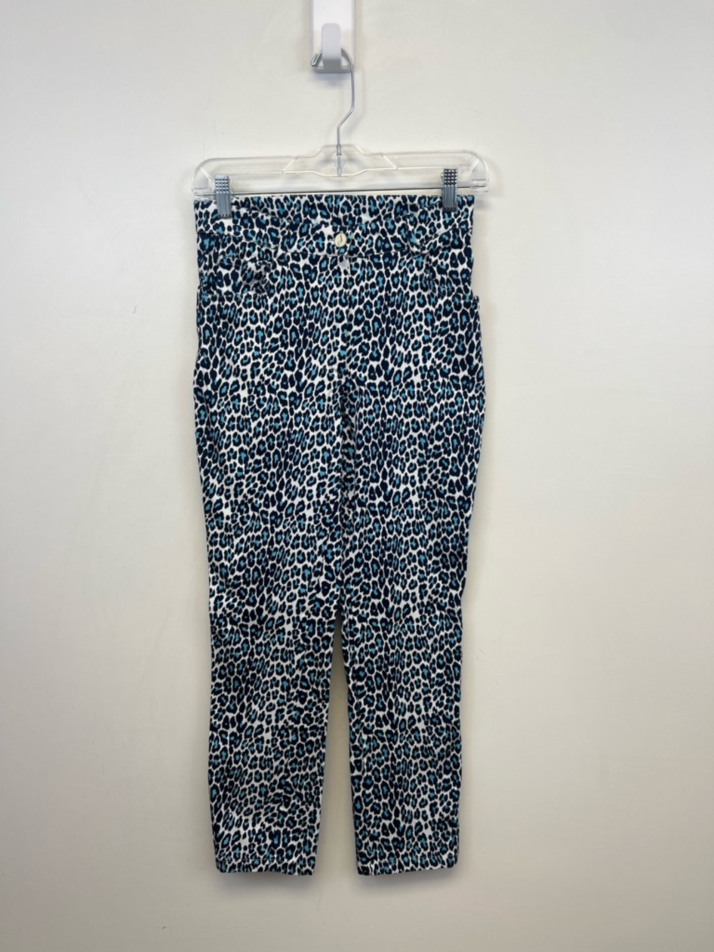 Jude Connally Aqua Blue and Navy Leopard Print Straight Leg Pants Size XS